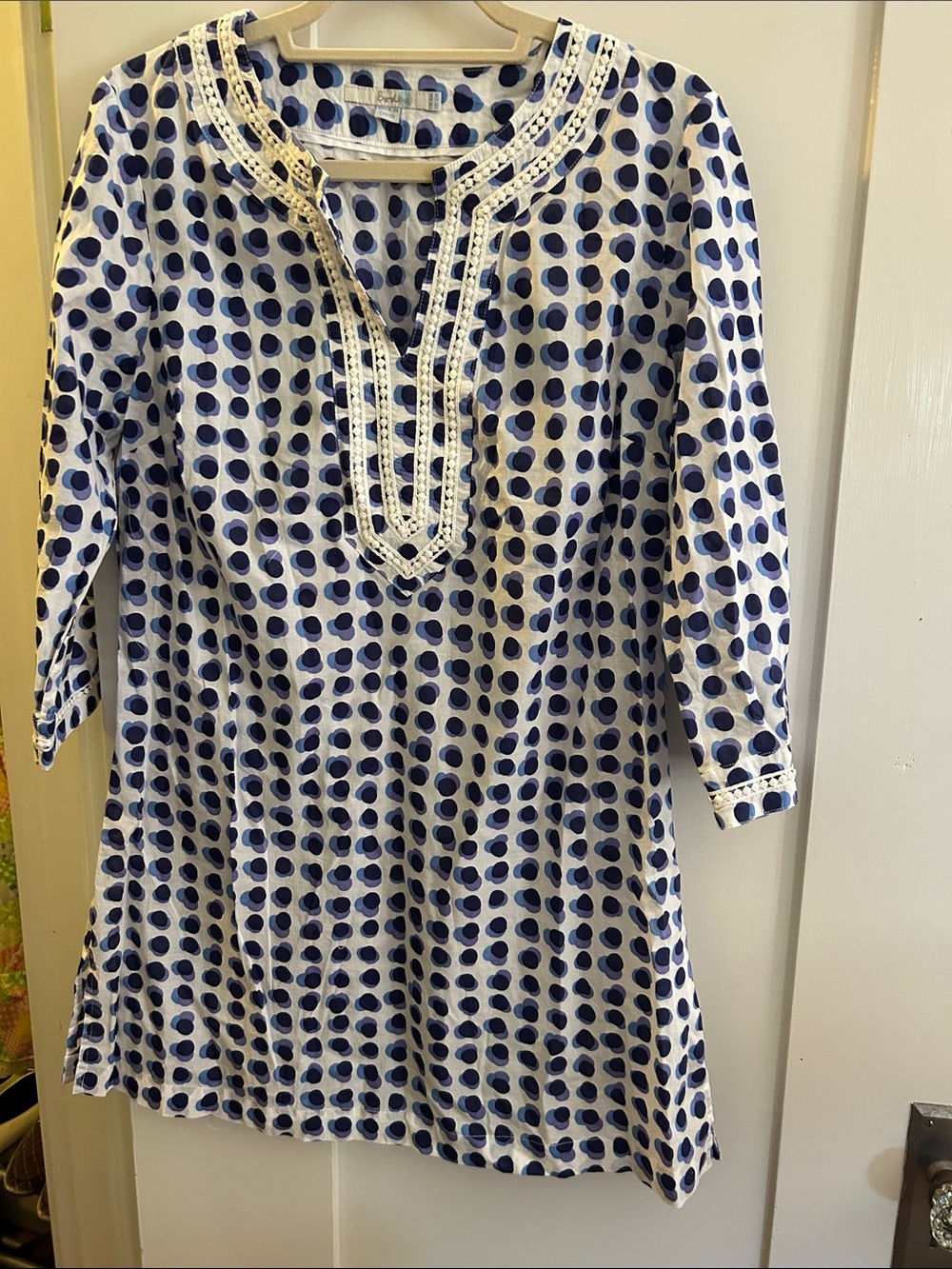 Boden Navy and White Polka Dot Cotton Tunic Dress